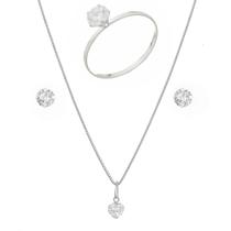 Colar De Prata 45cm Conjunto Feminino Anel Zircônia Brinco Pingente Ponto De Luz Colar De Prata 45cm Conjunto Feminino Anel Zircônia Brinco Pingente Ponto De Luz