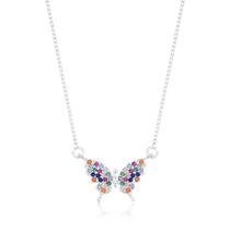 Colar de Prata 925 Borboleta Média Cravejada Colorida
