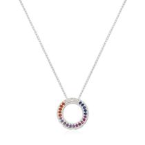 Colar de Prata 925 Círculo Cravejado Colorido 12mm
