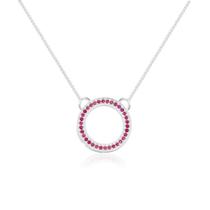 Colar de Prata 925 Círculo Cravejado Rosa 12mm
