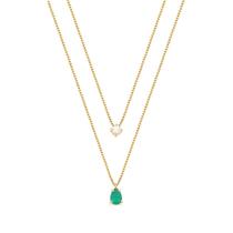 Colar de Prata 925 com banho de Ouro 18k e Ágata Verde e Moissanite