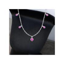 Colar de Prata 925 Com Corações em Zircônia Delicado Feminino Colar de Prata 925 Com Corações em Zircônia Delicado Feminino