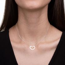 Colar de prata 925 coração folhas 50 cm