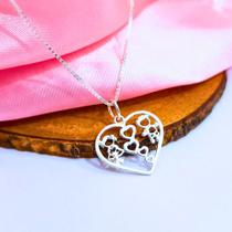 Colar de Prata 925 Coração Vazado 1 Filha Menina 1 Filho Menino Casal Presente Dia das Mães