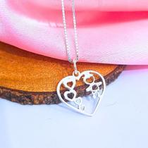 Colar de Prata 925 Coração Vazado 1 Filho Menino Presente Dia das Mães Colar de Prata 925 Coração Vazado 1 Filho Menino Presente Dia das Mães