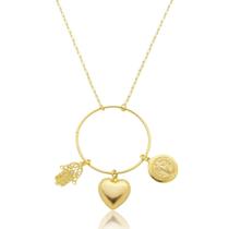 Colar de Prata 925 Patuá Mão Hamsá Coração São Bento - Banhado a Ouro 18K Colar de Prata 925 Patuá Mão Hamsá Coração São Bento - Banhado a Ouro 18K