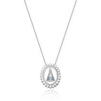 Colar de Prata Branco e Azul Nossa Senhora Oval