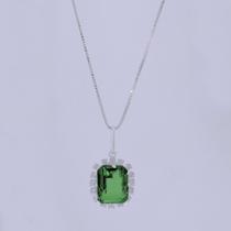 Colar de Prata Coleção Queens Cristal Esmeralda 8x10 e Zircônias Brancas 45cm
