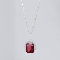 Colar de Prata Coleção Queens Cristal Safira Rubi 8x10 e Zircônias Brancas 45cm
