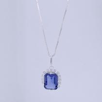 Colar de Prata Coleção Queens Cristal Tanzanita 8x10 e Zircônias Brancas 45cm