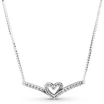 Colar de Prata Coração Brilhante Em V Colar de Prata Coração Brilhante Em V