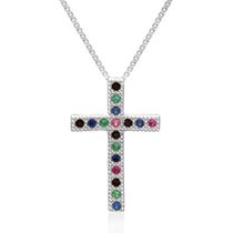 Colar de Prata Crucifixo Cravejado Colorido Colar de Prata Crucifixo Cravejado Colorido