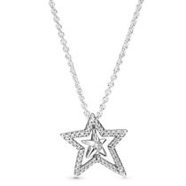 Colar de Prata Estrela Assimétrica Em Pave