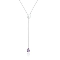 Colar de Prata Gravata Gota Lisa e Cristal Ametista Colar de Prata Gravata Gota Lisa e Cristal Ametista