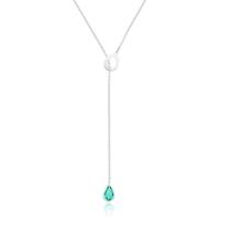 Colar de Prata Gravata Gota Lisa e Cristal Verde Colar de Prata Gravata Gota Lisa e Cristal Verde