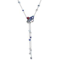 Colar de Prata Leque Rosa e Azul Colar de Prata Leque Rosa e Azul