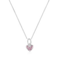 Colar de Prata Mini Coração Cravejado Rosa Tamanho:45 cm
