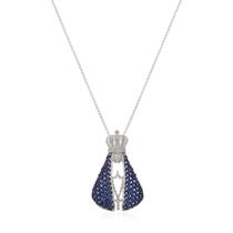 Colar de Prata Nossa Senhora Aparecida Cravejado Azul Tamanho:40 cm