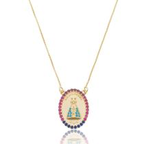 Colar de Prata Nossa Senhora Aparecida Zircônia Mix Color Banhado a Ouro 18K Colar de Prata Nossa Senhora Aparecida Zircônia Mix Color Banhado a Ouro 18K