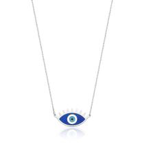 Colar de Prata Olho Grego Com Cílios Azul Resina