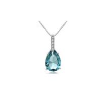 Colar de prata om pingente gota com cristal azul aquamarine e zirconias brancas