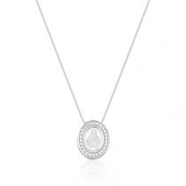 Colar de Prata Oval Branco Sagrado Coração de Jesus