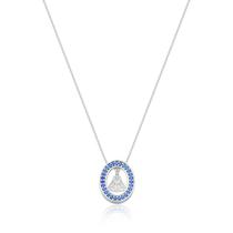 Colar de Prata Oval com Borda Azul Nossa Senhora Aparecida Colar de Prata Oval com Borda Azul Nossa Senhora Aparecida