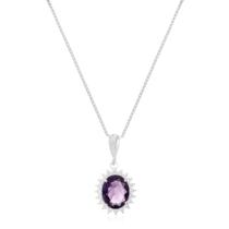 Colar de Prata Oval Moldura Cravejado Roxo Colar de Prata Oval Moldura Cravejado Roxo