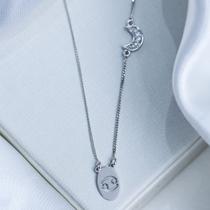 Colar de Prata Signo Câncer Lua Cravejada Banho de Ródio