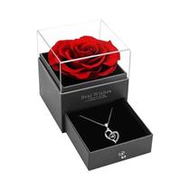 Colar De Rosa Em Forma De Coração Vermelho Para Mulheres Com Caixa De Presente Para O Dia Dos