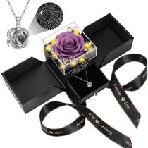 Colar de rosa real roxa lavanda preservada com eu te amo