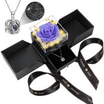 Colar de rosa violeta real preservada com eu te amo