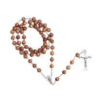 Colar De Rosário Católico Feminino Com Contas De Madeira, Crucifixo Cristão INRI, Pingente De Cruz,