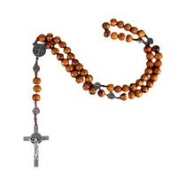 Colar De Rosário Com Cruz De Pérolas De Madeira De 10MM Para Mulheres E Homens, Pingente Da Virgem