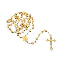 Colar De Rosário Prateado Com Contas De Metal De 6MM, Corrente Longa, Pingente De Crucifixo Para