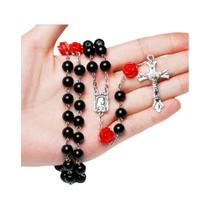 Colar De Rosário Rosa Com Contas De Vidro De 6MM, Crucifixo Com Pingente INRI Para Mulheres E