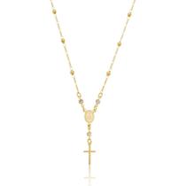 Colar de Terço com Cruz Semi Joia Banhado Ouro 18k Presente Perfeito Aniversario Mae Mulher Colar de Terço com Cruz Semi Joia Banhado Ouro 18k Presente Perfeito Aniversario Mae Mulher