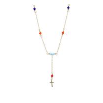 Colar de Terço com Resinas Coloridas Banhado Ouro 18k