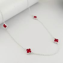 Colar De Trevo 45cm Vermelho Em Prata 925