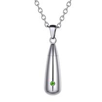 Colar de urna de aço inoxidável Tear Drop com cristal verde