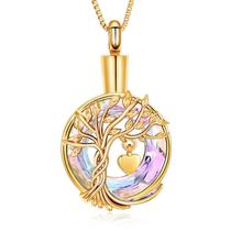 Colar de urna para joias de cremação QGJNSGC Tree of Life Gold Colar de urna para joias de cremação QGJNSGC Tree of Life Gold
