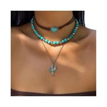 Colar De Veludo Com Contas De Pedra Azul Para Mulheres E Homens, Corrente De Metal Punk Com Cacto E Colar De Veludo Com Contas De Pedra Azul Para Mulheres E Homens, Corrente De Metal Punk Com Cacto E