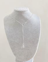 Colar dec prata gravata gota cristal 60cm