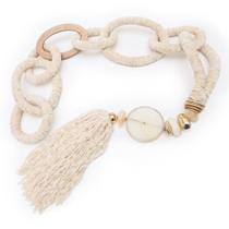 Colar Decorativo de Mesa com Pedra Quartzo Branco, Argolas e Fios de Algodão