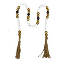 Colar Decorativo de Mesa Madeira Branco e Dourado 100cm HD3020 BTC