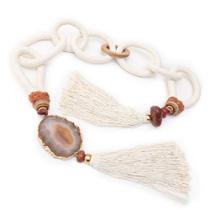 Colar Decorativo de Mesa Off White Com Magenta com Pedra Ágata Natural e Argolas Colar Decorativo de Mesa Off White Com Magenta com Pedra Ágata Natural e Argolas
