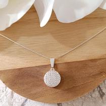 Colar Delicado Veneziana Círculo Microcravejado Cristal Banhado Prata