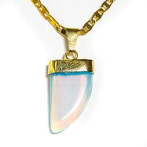 Colar Dente de Dragão Pedra da Lua Montagem Dourado