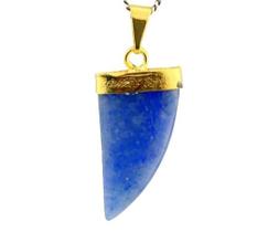 Colar Dente de Dragão Pedra Quartzo Azul Natural Dourado