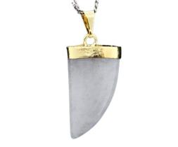 Colar Dente de Dragão Pedra Quartzo Leitoso Natural Dourado